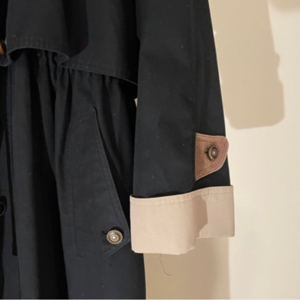 Vtg Fleet Street Black Long All Weather Trench Coat Plaid Liner Women’s Size 12P - Picture 6 of 15